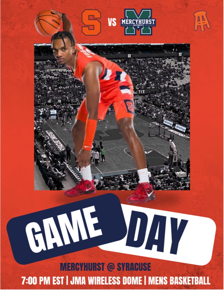 Syracuse vs Mercyhurst basketball game day graphic